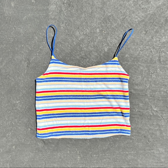 Pacsun Basics Blue Yellow Red Striped Crop Cami - Picture 2 of 2